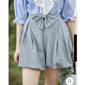 Unlogical Poem Vintage Bow Jacquard High Waist Lantern Shorts Gray Size S Artsy